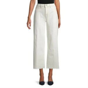 L'agence Danica White Jeans High Rise Ankle Cropped Raw Hem Wide Leg Size 25